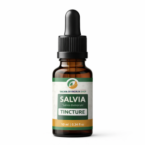 Salvia divinorum tincture shown in a clear glass bottle, highlighting natural color and clarity